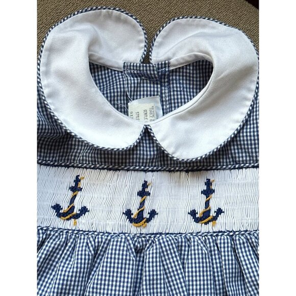 Vintage Smocked Toddler Dress With Anchor Embroidery & Peter Pan Collar - Picture 8 of 12